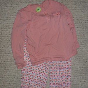 White Orchid 2-Piece PJ Set, Pale Pink Long Sleeve Top, Triangle Print Pants, M